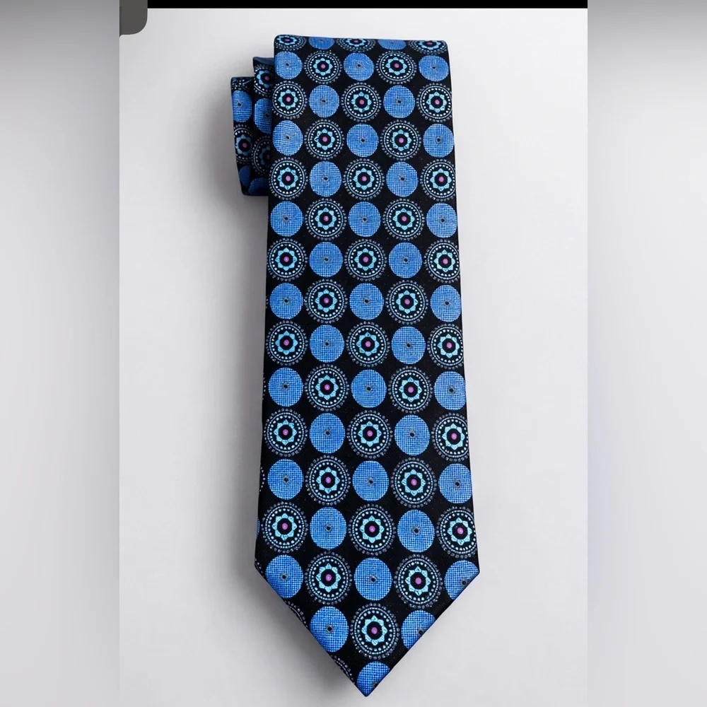 NWOT Nordstrom Men’s Shop Blue Medallion Silk Tie Black Geometric - Picture 1 of 5